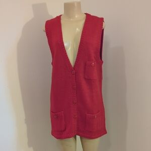Elegant V-Neck Red Sweater Vest for Women